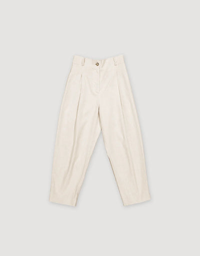 Pleated Trousers - Off White Cotton