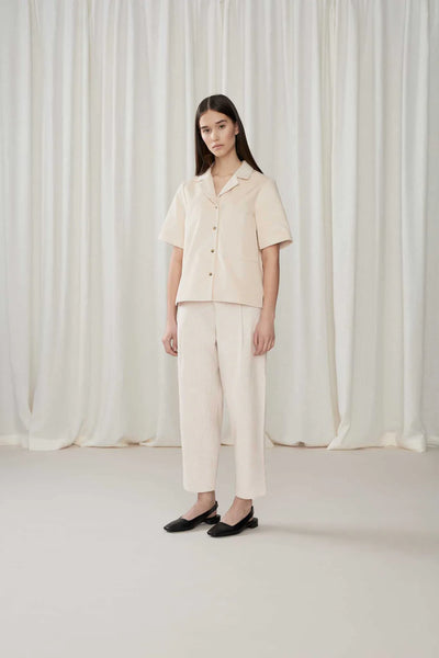 Pleated Trousers - Off White Cotton