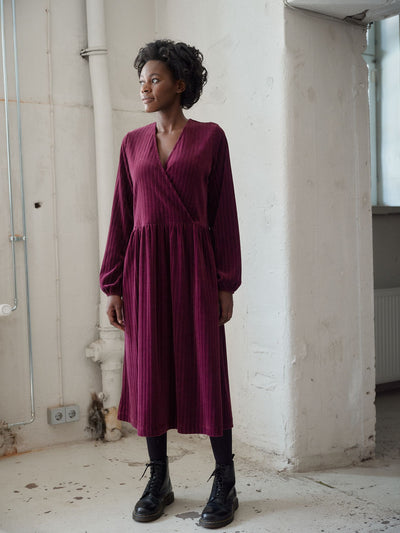 Velour Rib Dress - Burgundy