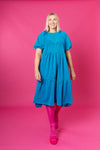 Lush Dress Puhvihihoilla - Glitter Turkoosi M/L