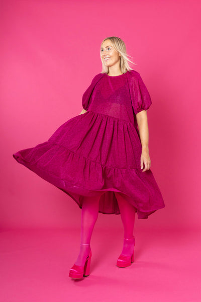 Lush Dress Puhvihihoilla - Glitter Pinkki M/L