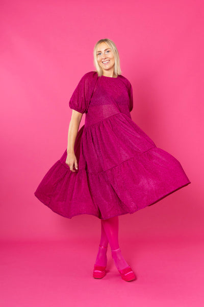 Lush Dress Puhvihihoilla - Glitter Pinkki M/L