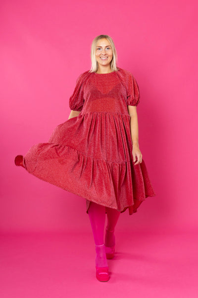 Lush Dress Puhvihihoilla - Glitter Punainen M/L