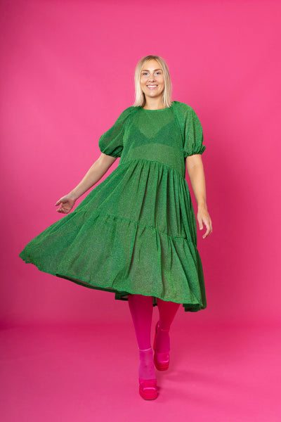 Lush Dress Puhvihihoilla - Glitter Vihreä M/L